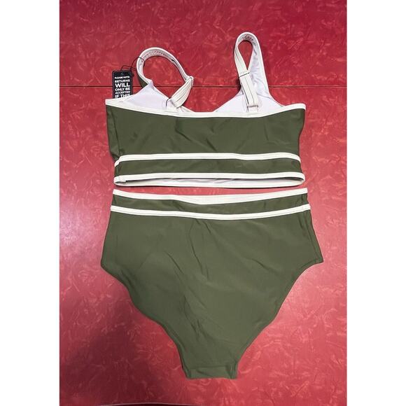 BMJL Two Piece Women’s Bathing Suit Olive Green & Cream Trim Size L B Cup NWT - Picture 3 of 7